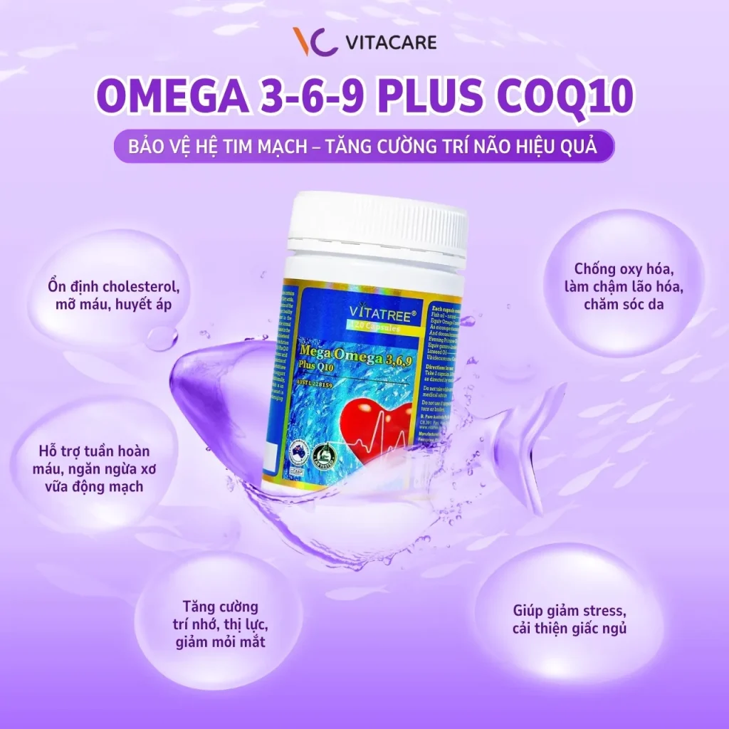 Công dụng Vitatree Omega 3-6-9 Plus Q10 Lợi ích Vitatree Omega 3-6-9 Plus Q10 trong bảo vệ tim mạch, tăng cường trí não và chống oxy hóa