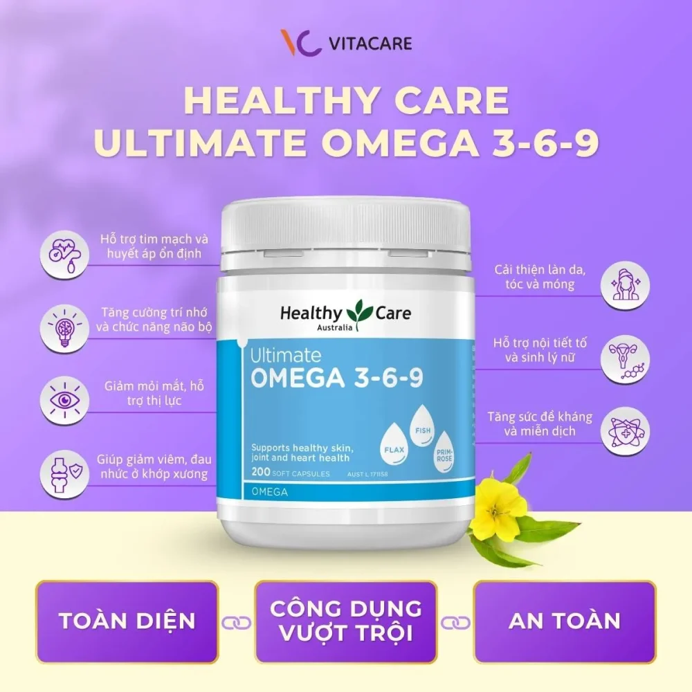 Healthy Care Omega 3-6-9 hỗ trợ tim mạch, não bộ, thị lực và làm đẹp da