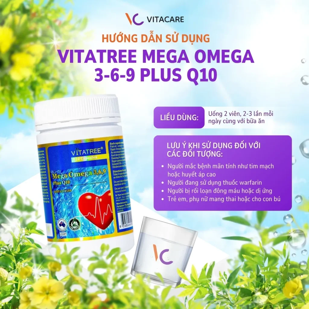 Hướng dẫn uống Vitatree Omega 3-6-9 Plus Q10 đúng liều lượng Cách dùng Vitatree Omega 3-6-9 Plus Q10 và lưu ý đối tượng đặc biệt