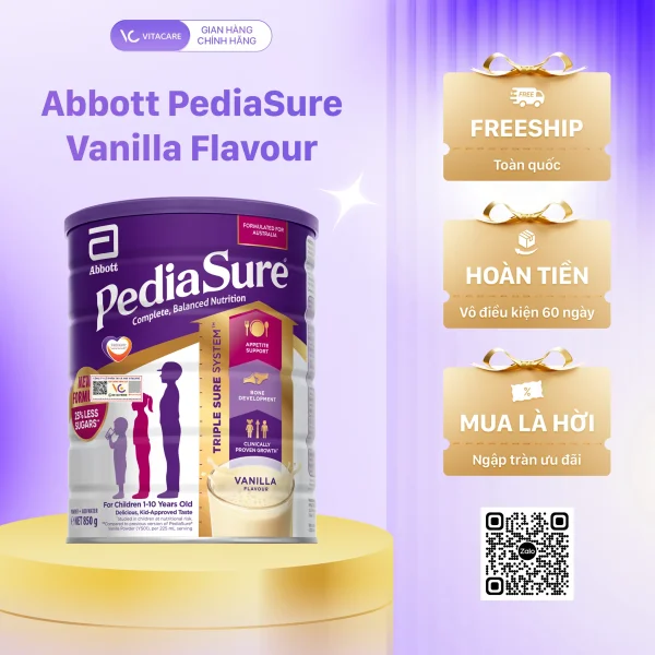 Abbott PediaSure Vanilla Flavour 850g – Sữa dinh dưỡng cho trẻ biếng ăn, giúp tăng cân và phát triển toàn diện.