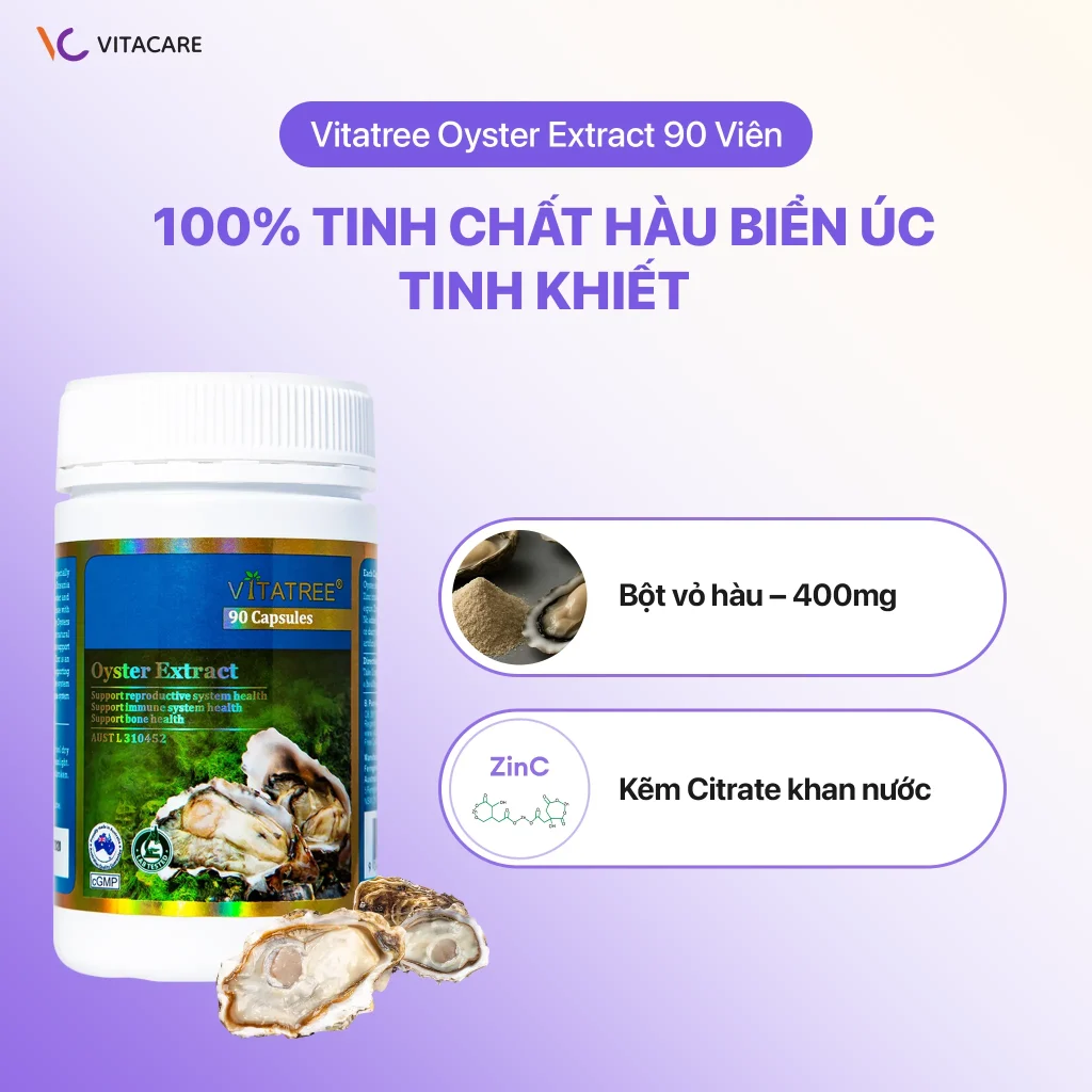 Vitatree Oyster Extract 90 Viên Viên uống Vitatree Oyster Extract 90 viên chứa 100% tinh chất hàu biển Úc, bổ sung kẽm, hỗ trợ sinh lý nam giới