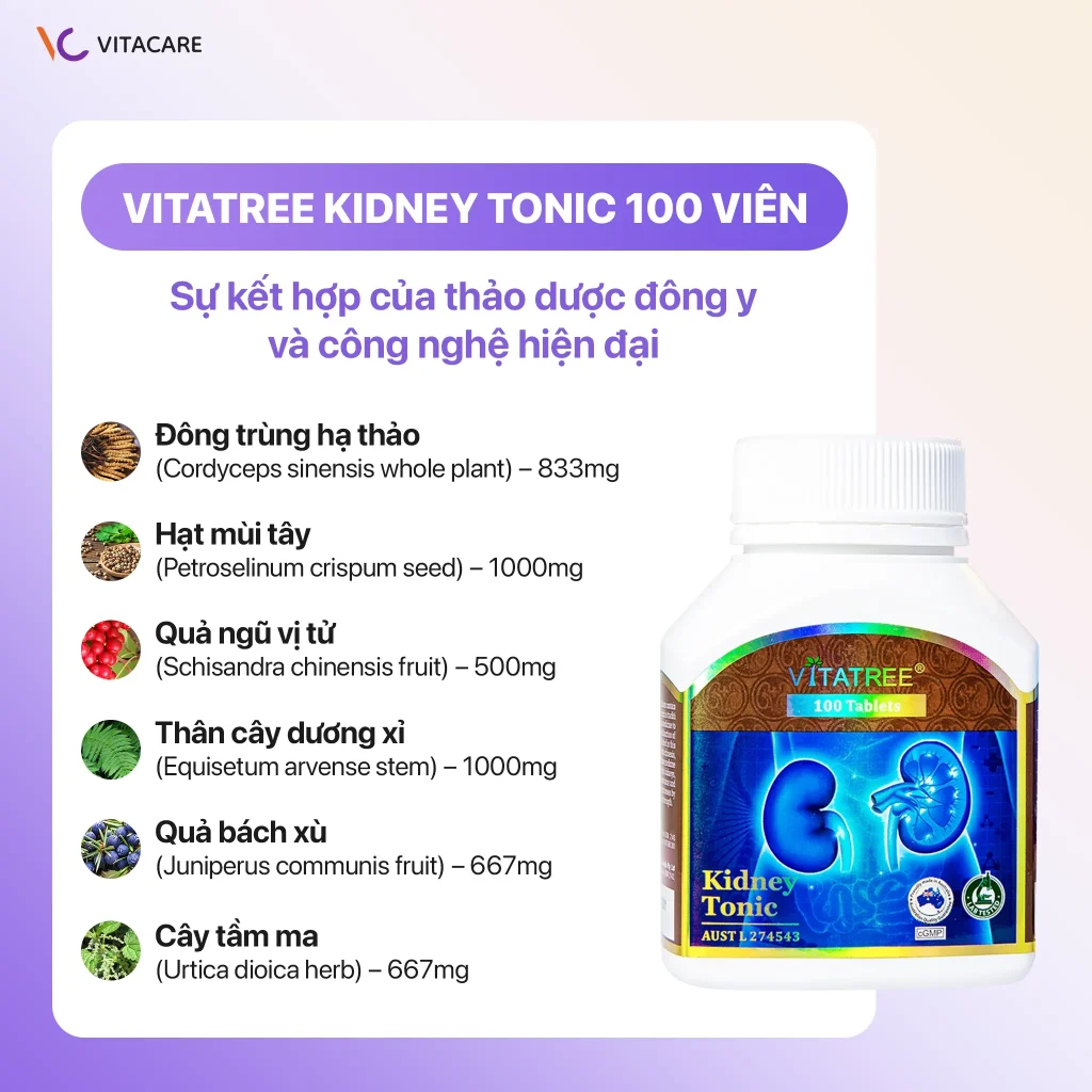 Vitatree Kidney Tonic 100 Viên – Thành phần thảo dược đông y kết hợp công nghệ hiện đại