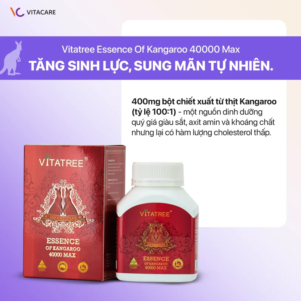 Viên uống Vitatree Essence Of Kangaroo 40000 Max chiết xuất thịt Kangaroo 400mg tăng sinh lực tự nhiên