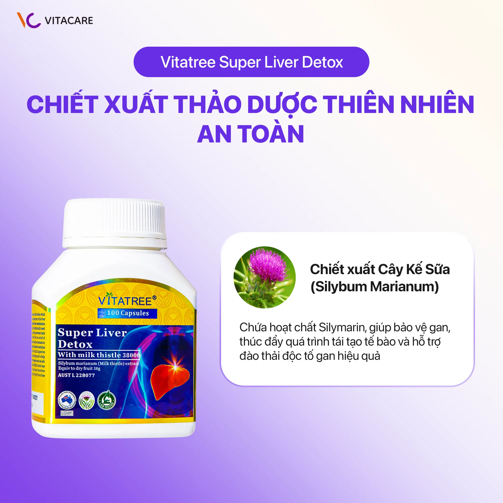 Hình ảnh sản phẩm Vitatree Super Liver Detox 100 viên chiết xuất cây kế sữa Silybum Marianum