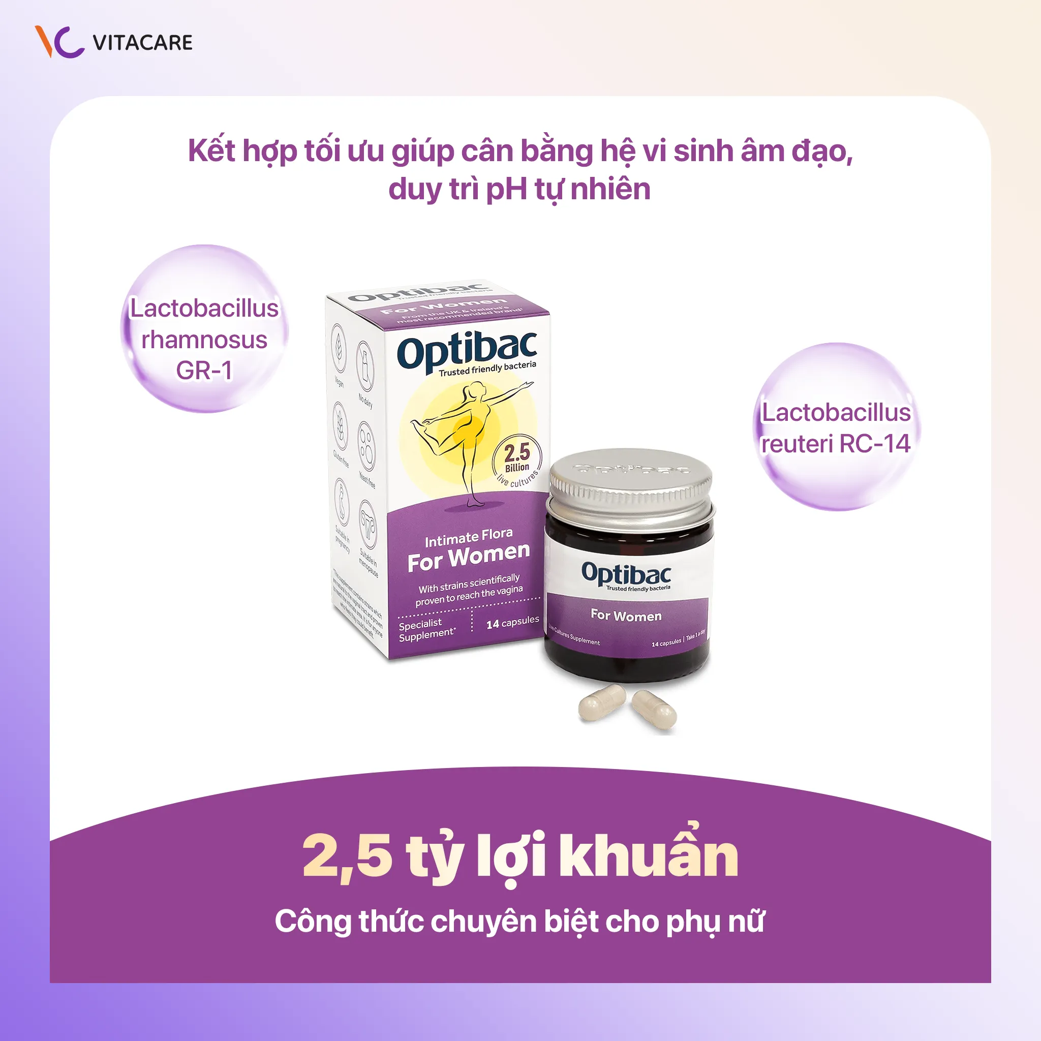 Viên uống Optibac Intimate Flora For Women 14 viên chứa 2,5 tỷ lợi khuẩn cho phụ nữ