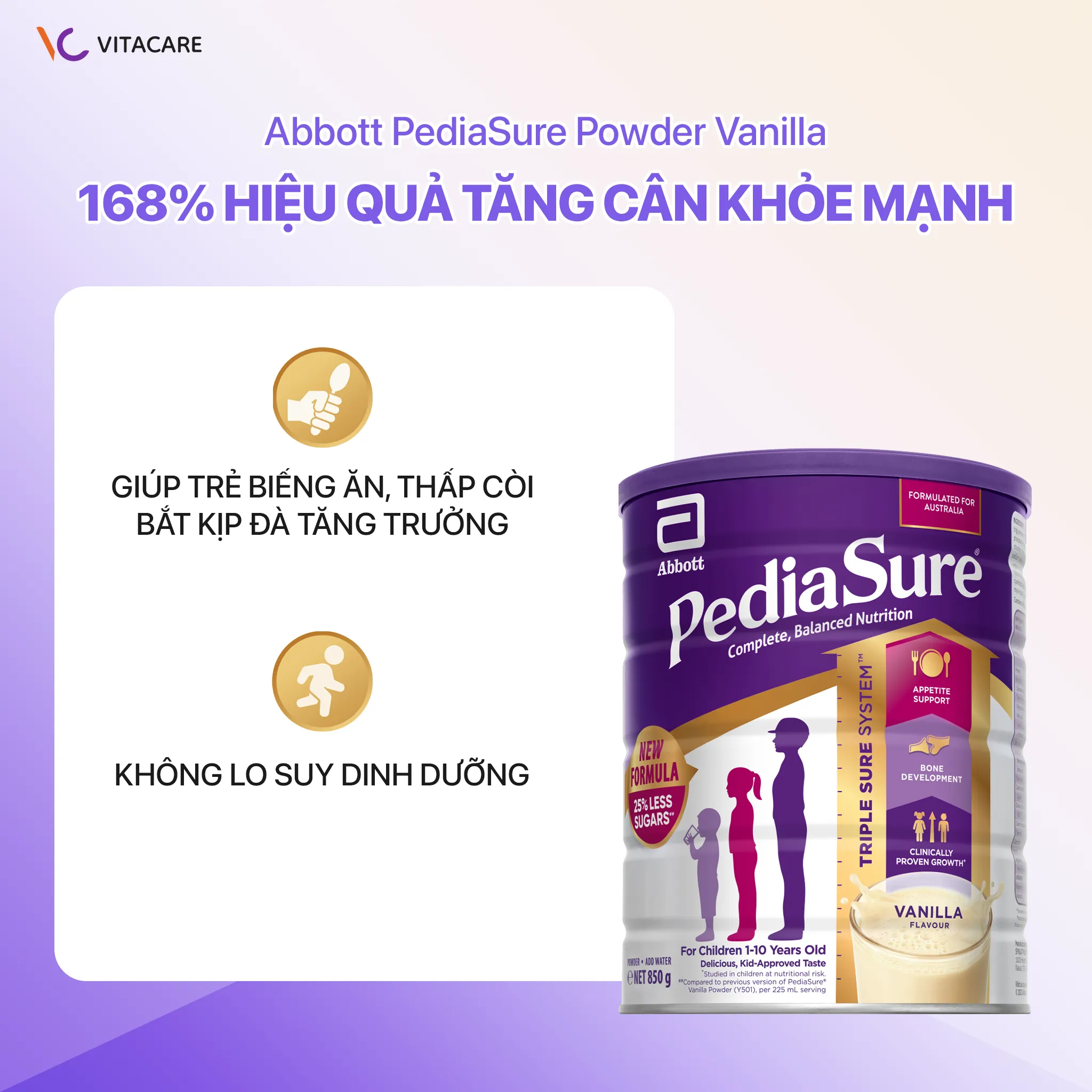 Giải pháp cho trẻ biếng ăn, giúp tăng cân khỏe mạnh và đều đặn. Sữa PediaSure hỗ trợ trẻ biếng ăn, thấp còi bắt kịp đà tăng trưởng và cải thiện thể trạng