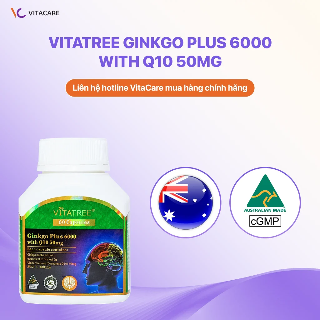 Hình sản phẩm Vitatree Ginkgo Plus 6000 with Q10 chính hãng VitaCare nhập khẩu từ Úc