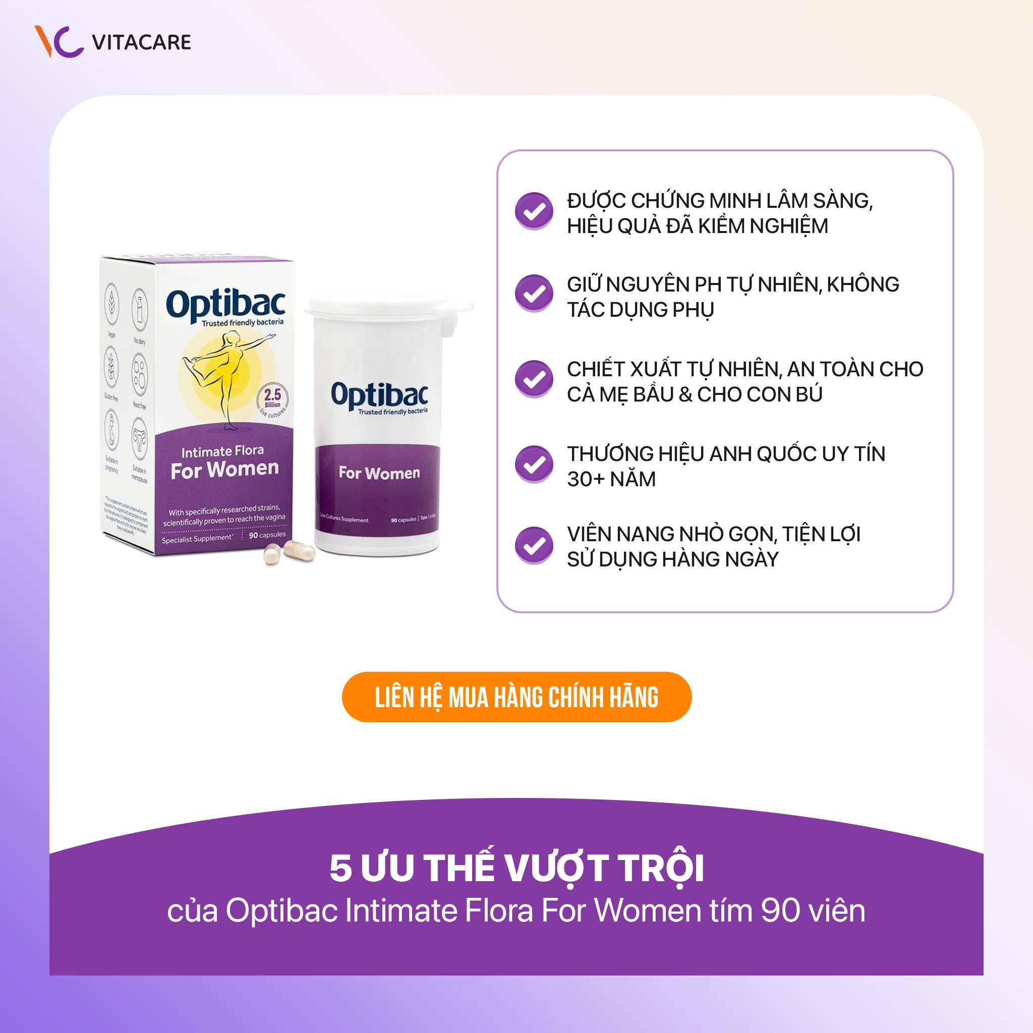 5 ưu thế vượt trội của Optibac For Women 90 viên Viên uống lợi khuẩn Optibac For Women – thương hiệu Anh Quốc uy tín, an toàn cho mẹ bầu và cho con bú