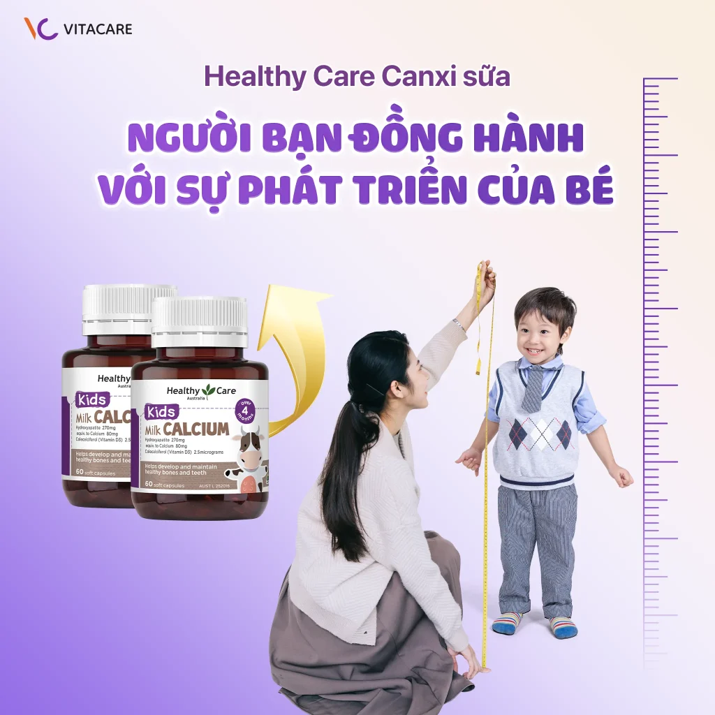 Sản phẩm Healthy Care Milk Calcium được mẹ tin chọn giúp con cao lớn khỏe mạnh, phát triển toàn diện từ những năm đầu đời.