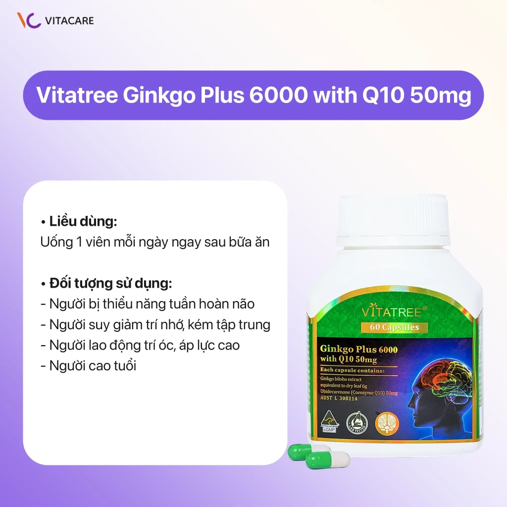 Liều dùng và đối tượng phù hợp khi sử dụng Vitatree Ginkgo Plus 6000 with Q10