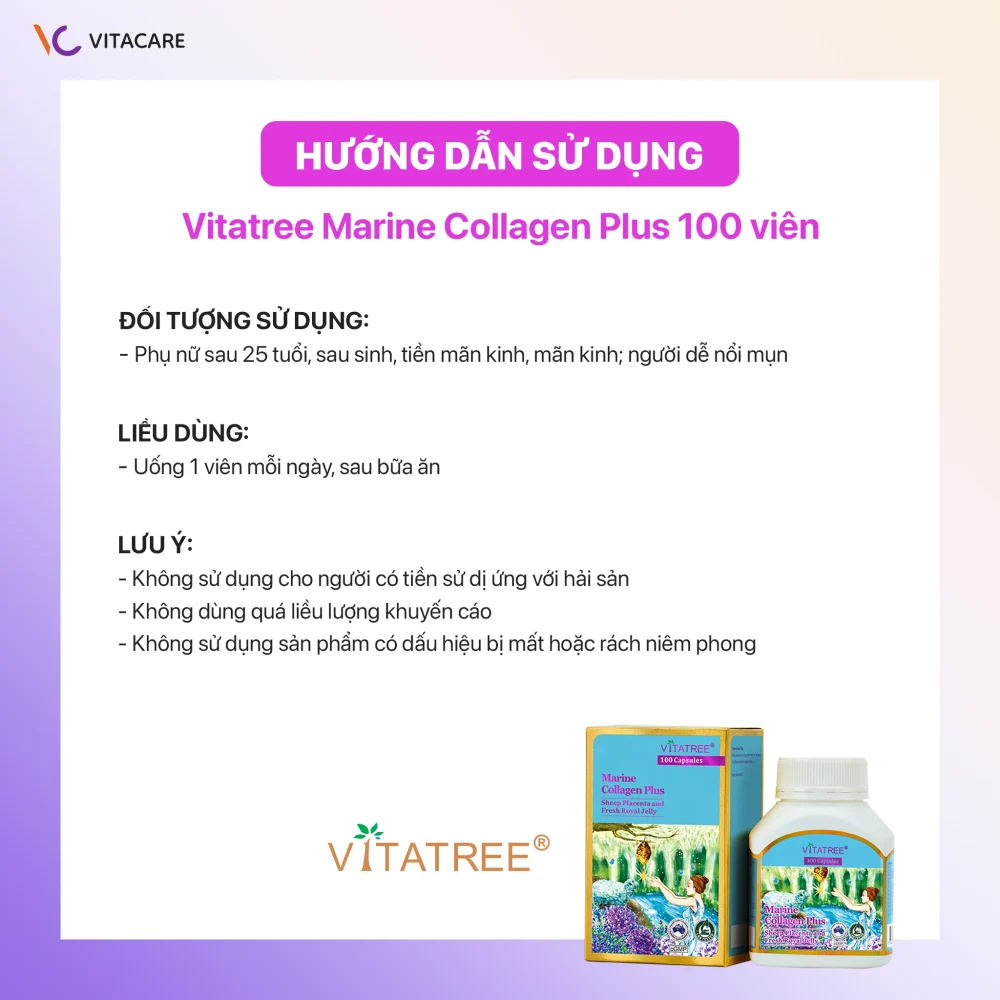 Liều dùng và lưu ý khi uống Vitatree Marine Collagen Plus 100 viên