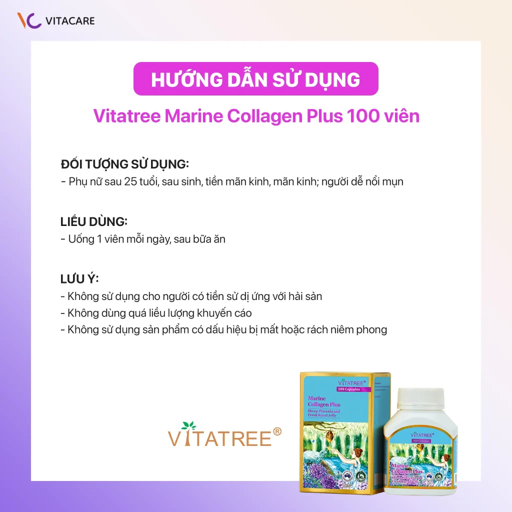 Liều dùng và lưu ý khi uống Vitatree Marine Collagen Plus 100 viên