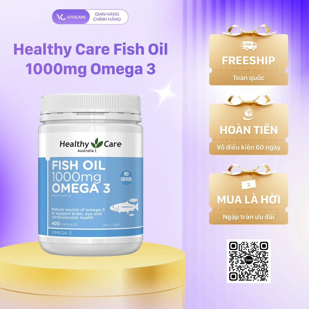Hình ảnh Healthy Care Fish Oil 1000mg Omega 3 hộp 400 viên bổ sung omega-3 cho não bộ, mắt và tim mạch
