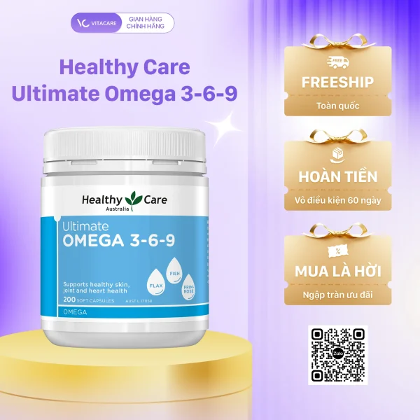 Healthy Care Ultimate Omega 3-6-9 hộp 200 viên bổ sung Omega 3, 6, 9 hỗ trợ tim mạch, não bộ và sức khỏe toàn diện.