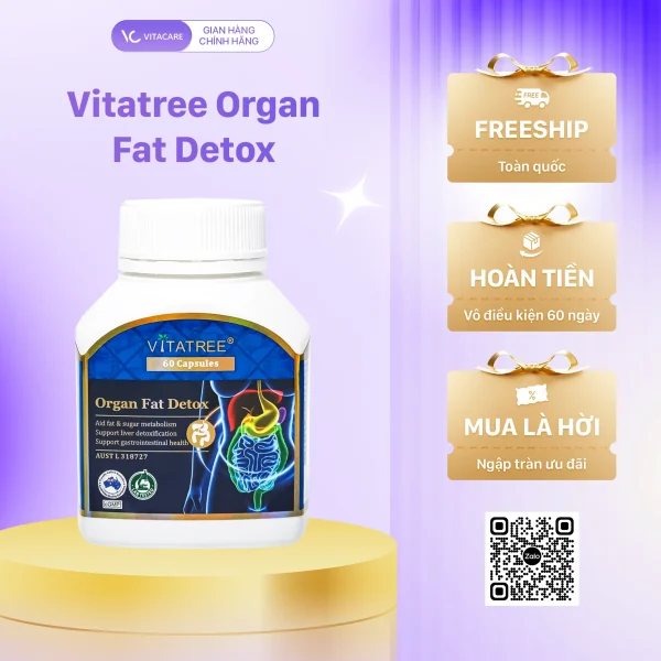 Hình ảnh Vitatree Organ Fat Detox chính hãng tại VitaCare – hỗ trợ thải độc gan, giảm mỡ nội tạng, bảo vệ hệ tiêu hóa, freeship toàn quốc và hoàn tiền 60 ngày.