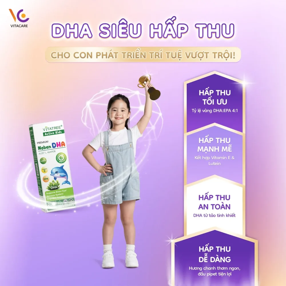 Vitatree Premium Noben DHA, sản phẩm hỗ trợ trí não và mắt cho trẻ.