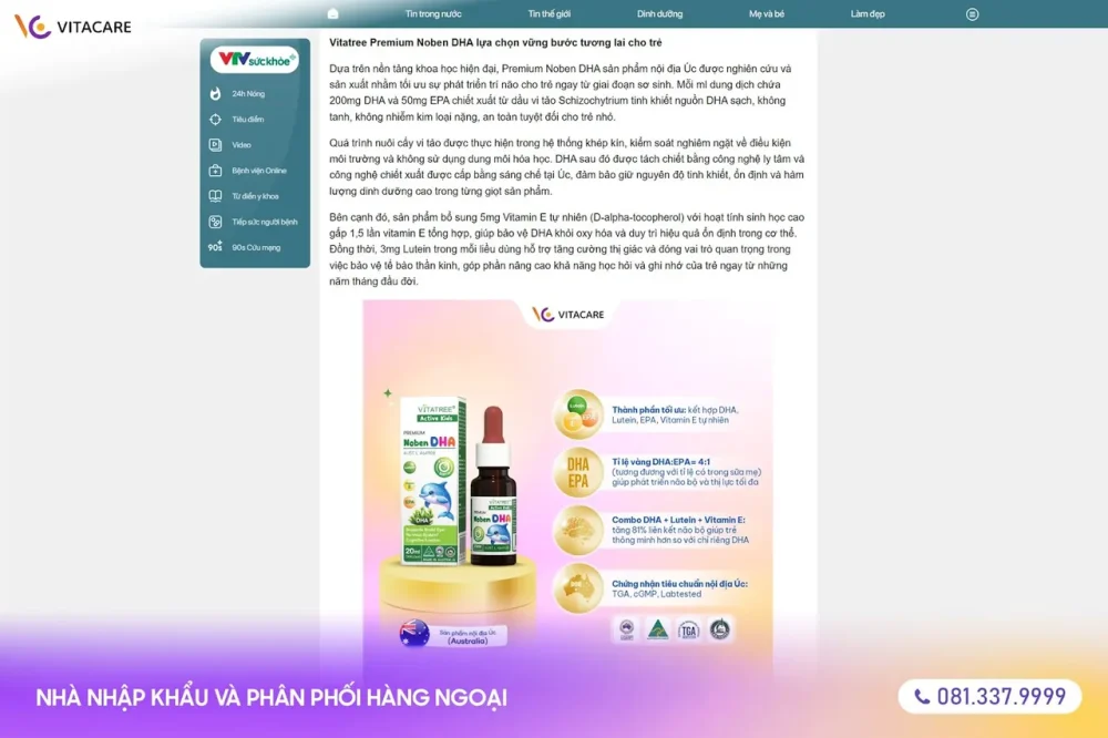 Báo VTV nói về Vitatree Premium Noben DHA