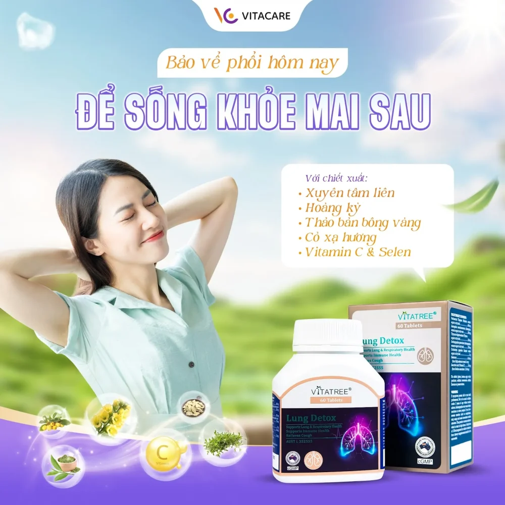Hình ảnh Vitatree Lung Detox 60 viên với thành phần thảo dược tự nhiên hỗ trợ thải độc phổi, tăng cường sức đề kháng và bảo vệ hệ hô hấp.