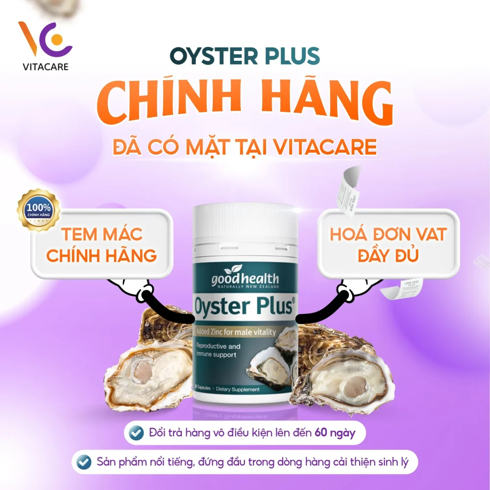 Hình ảnh Oyster Plus Goodhealth chính hãng tại VitaCare – có tem mác rõ ràng, hóa đơn VAT đầy đủ, cam kết đổi trả trong 60 ngày và đảm bảo chất lượng nhập khẩu.
