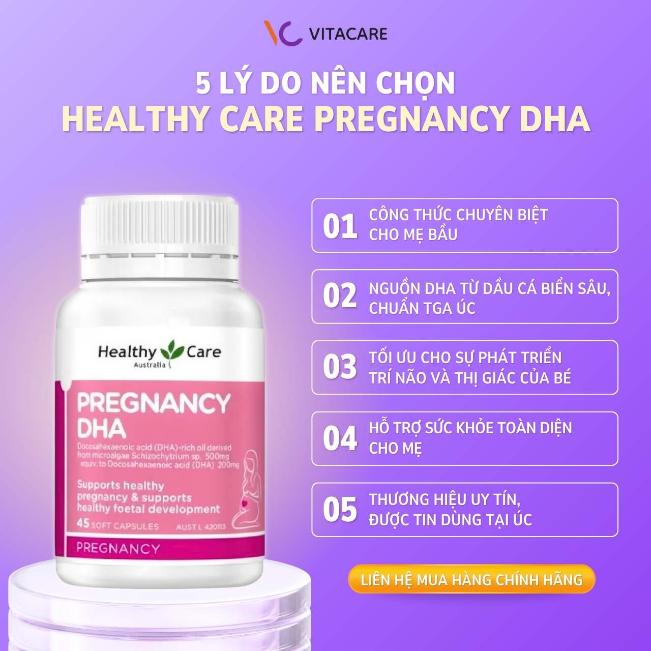 5 lý do mẹ bầu nên chọn Healthy Care Pregnancy DHA Viên DHA Healthy Care chuẩn Úc, công thức chuyên biệt cho mẹ bầu và thai nhi