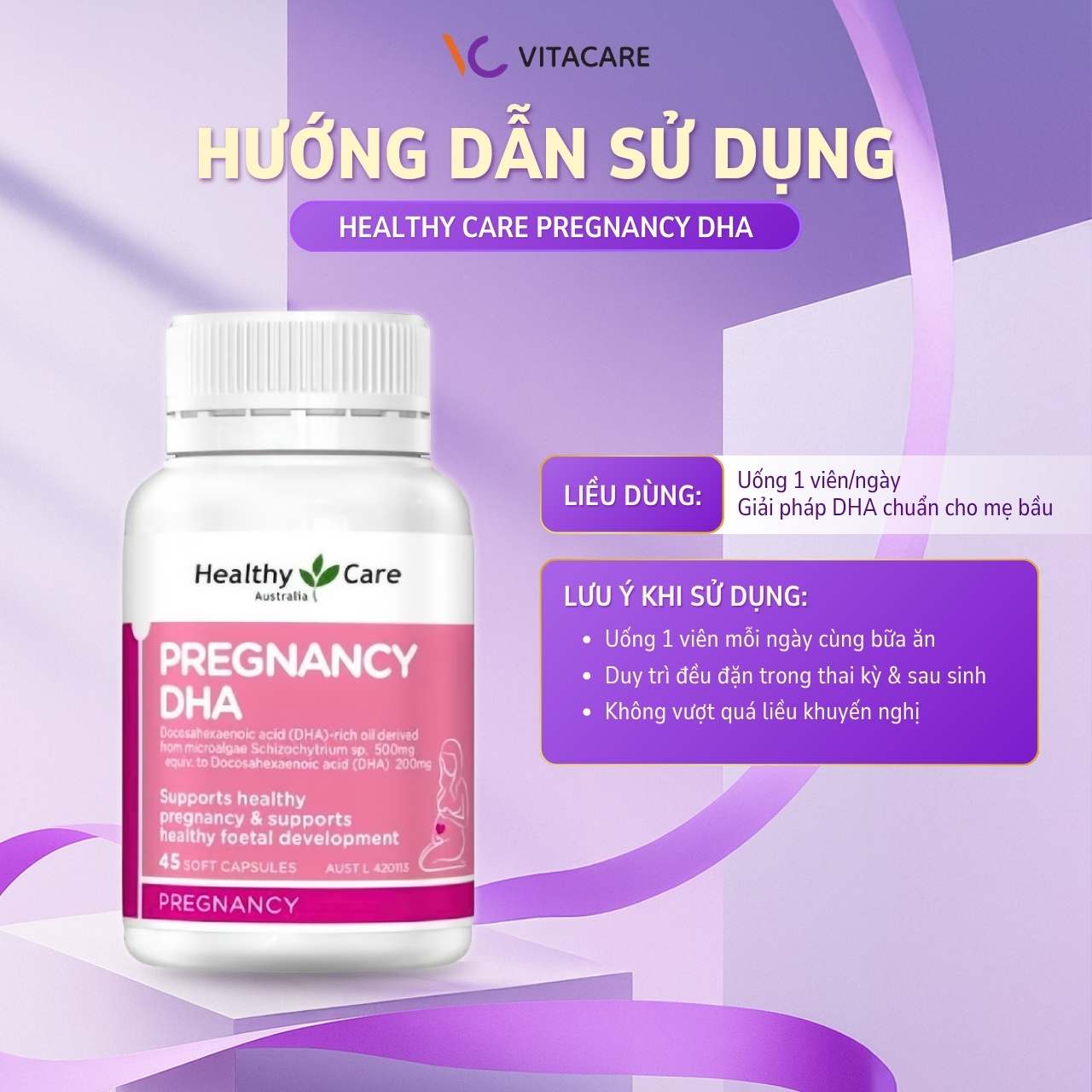Hướng dẫn sử dụng Healthy Care Pregnancy DHA đúng cách Cách uống DHA Healthy Care cho mẹ bầu – 1 viên mỗi ngày cùng bữa ăn