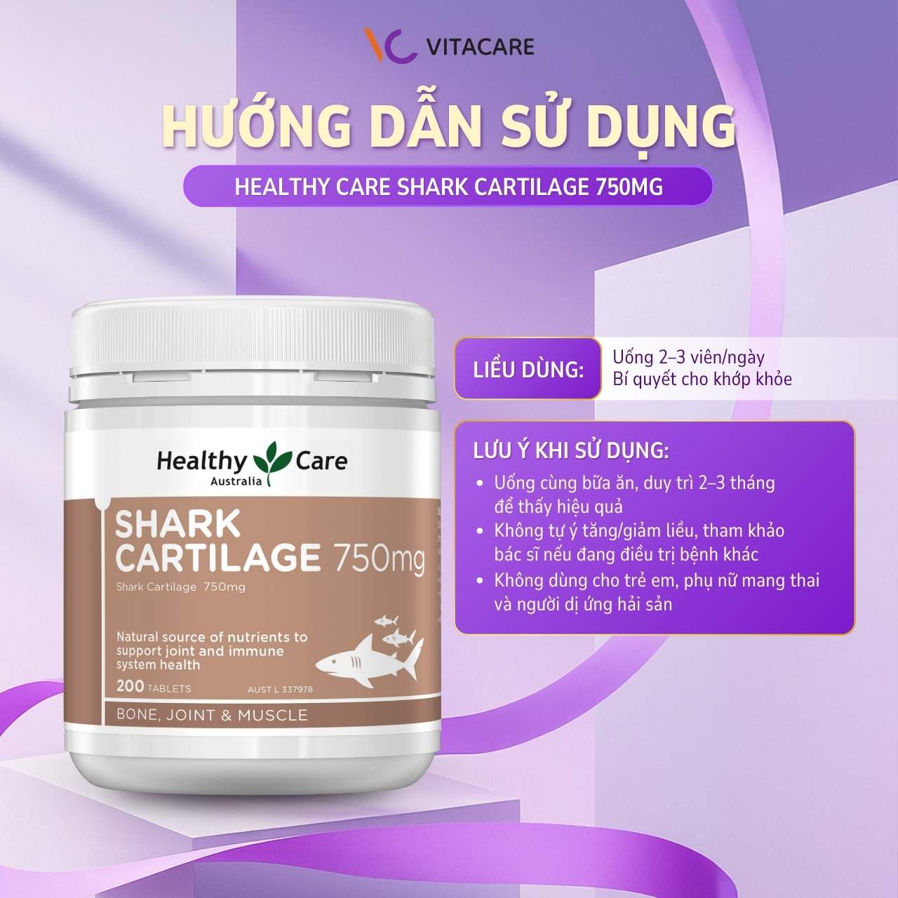 Hướng dẫn sử dụng Healthy Care Shark Cartilage 750mg đúng cách Cách uống Healthy Care Shark Cartilage hiệu quả cho xương khớp khỏe mạnh