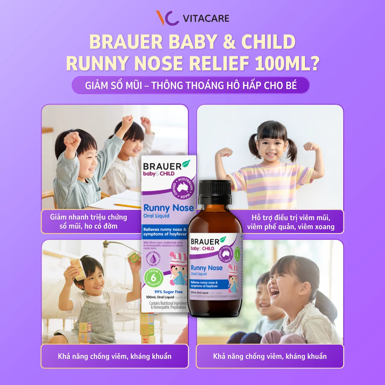Công dụng Brauer Baby & Child Runny Nose Relief 100ml Siro Brauer Runny Nose Relief hỗ trợ điều trị viêm mũi, viêm phế quản, giúp bé hô hấp khỏe mạnh