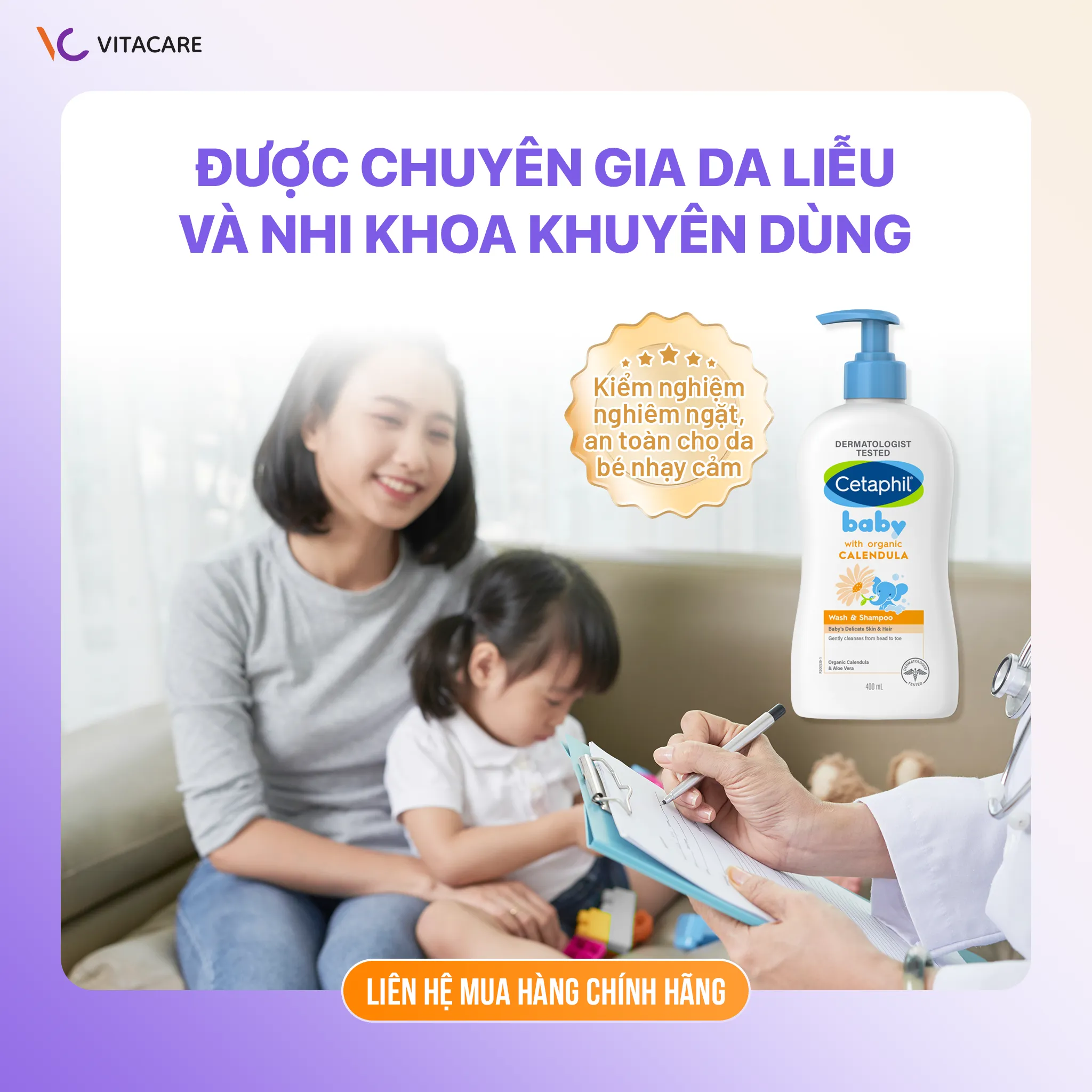 Cetaphil Baby được bác sĩ da liễu và nhi khoa khuyên dùng cho bé sơ sinh và da nhạy cảm. Cetaphil Baby Wash & Shampoo được kiểm nghiệm nghiêm ngặt, an toàn cho da nhạy cảm của trẻ