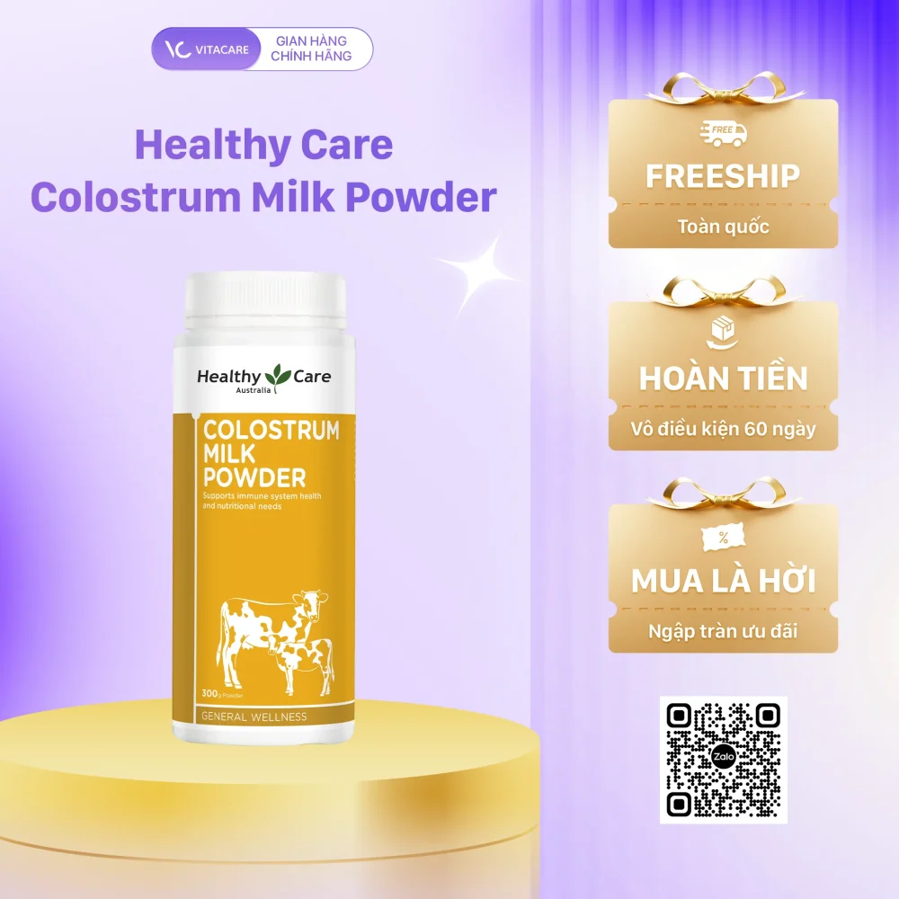 Healthy Care Colostrum Milk Powder 300g – Sữa non Úc bổ sung kháng thể IgG, hỗ trợ miễn dịch và sức khỏe cho cả gia đình.
