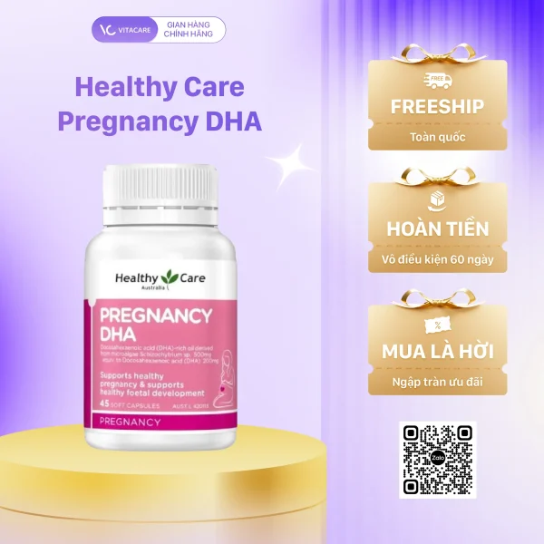 Healthy Care Pregnancy DHA hộp 45 viên – Viên uống bổ sung DHA cho mẹ bầu, nhập khẩu Úc, hỗ trợ sức khỏe thai kỳ và sự phát triển toàn diện của thai nhi.