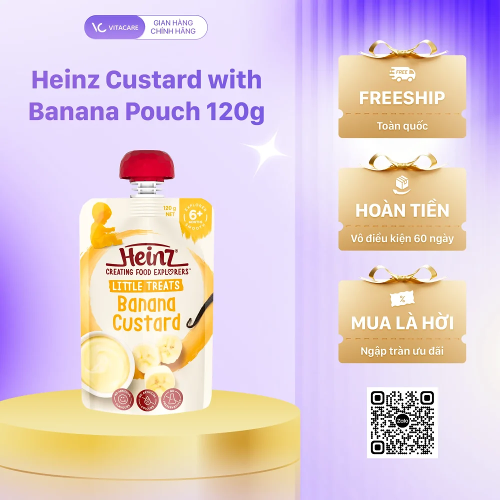 Heinz Custard with Banana Pouch 120g – Váng sữa vị chuối bổ sung canxi, vitamin cho bé từ 6 tháng tuổi