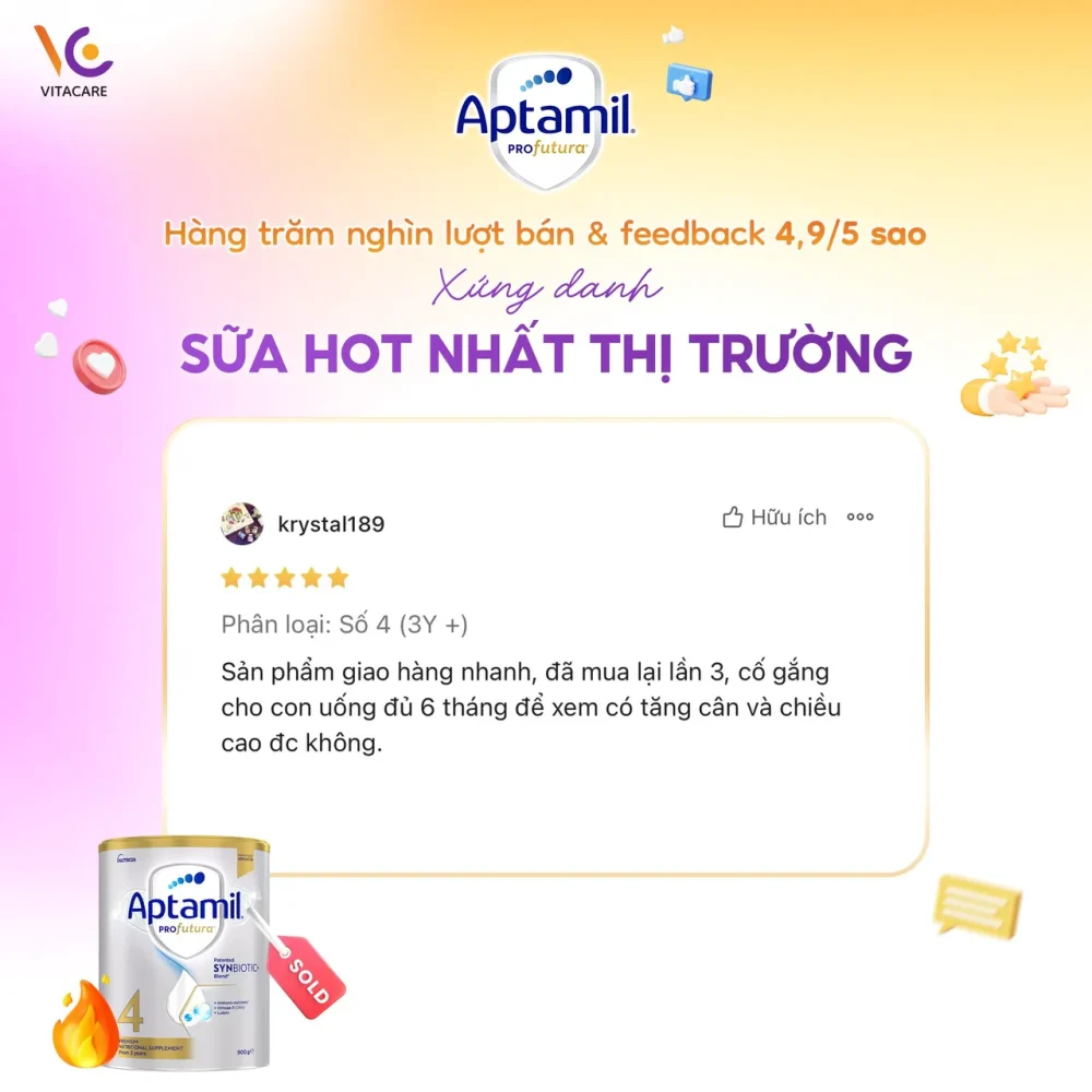 Sữa Aptamil Profutura 4, hỗ trợ tiêu hóa và phát triển cho trẻ từ 3 tuổi trở lên.