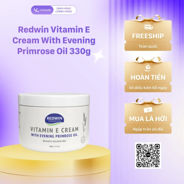 Redwin Vitamin E Cream With Evening Primrose Oil 330g – Kem dưỡng da Úc dưỡng ẩm, chống lão hóa, phục hồi da khô nứt.