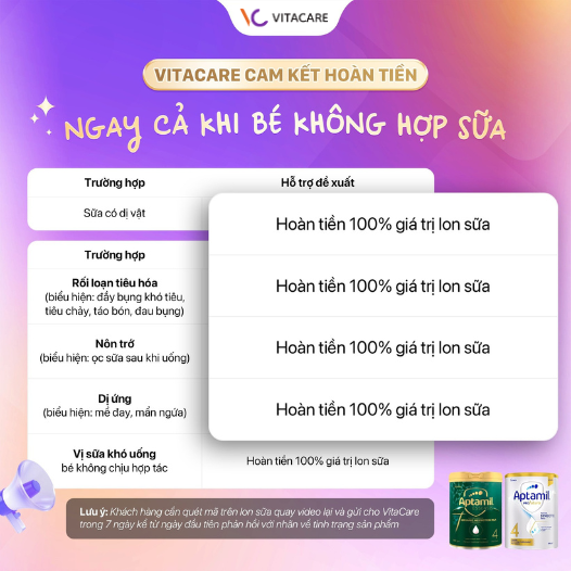 VitaCare cam kết hoàn tiền 100% ngay cả khi bé không hợp sữa VitaCare cam kết hoàn tiền 100% ngay cả khi bé không hợp sữa