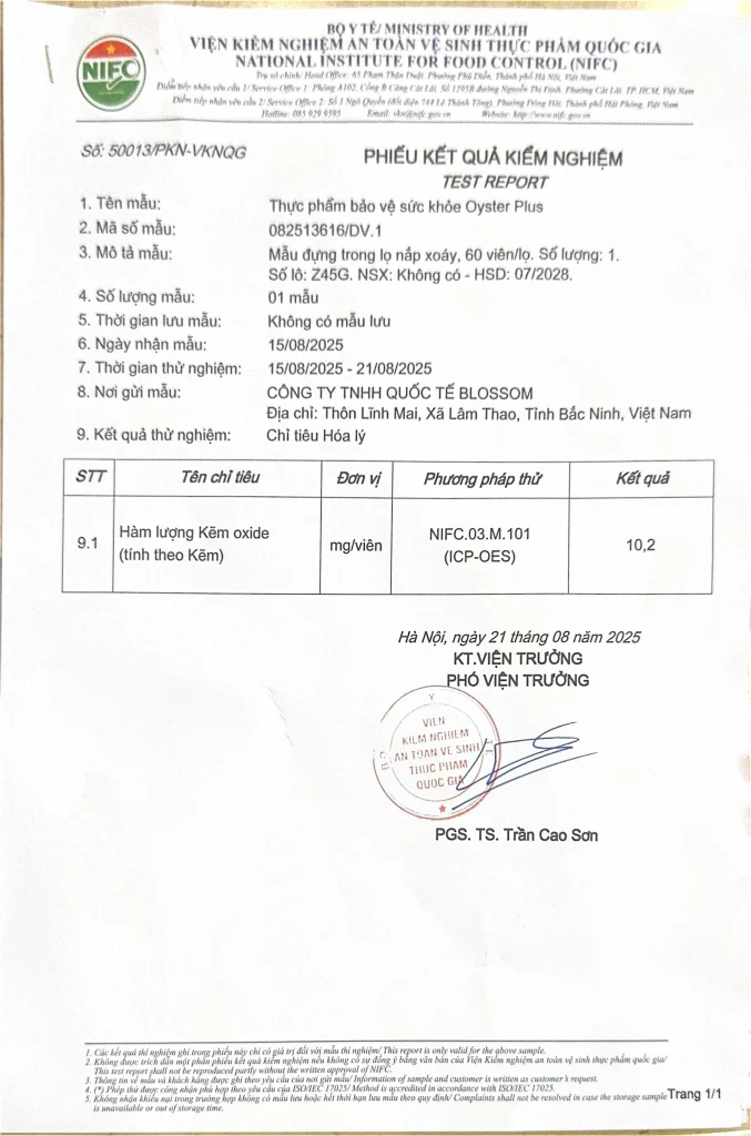 Phiếu kiểm nghiệm - Viện Kiểm nghiệm An toàn vệ sinh thực phẩm Quốc gia