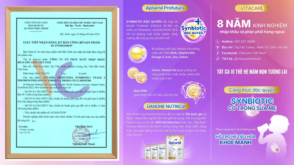 Giấy công bố sản phẩm Aptamil Profutura Synbiotic+ Stage 2 Giấy công bố sản phẩm Aptamil Profutura Synbiotic+ Stage 2