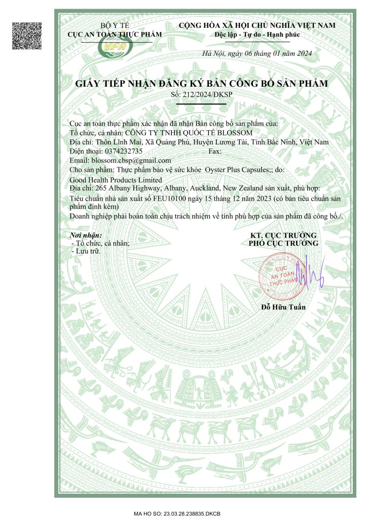 Công bố sản phẩm Oyster Plus Capsules Goodhealth Công bố sản phẩm Oyster Plus Capsules Goodhealth
