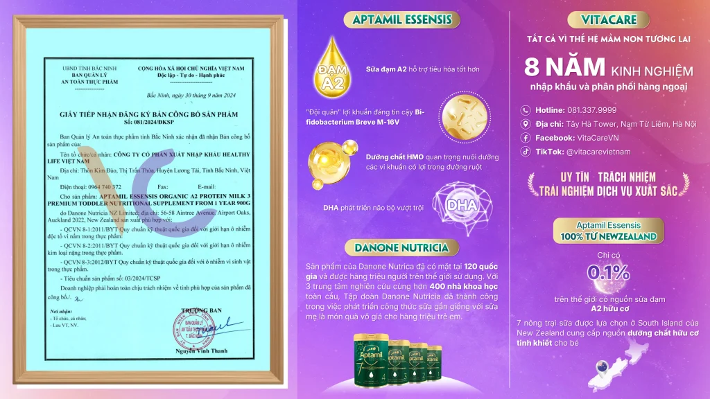 Giấy công bố sản phẩm Aptamil Essensis Organic A2 Protein Milk 3 Giấy công bố sản phẩm Aptamil Essensis Organic A2 Protein Milk 3