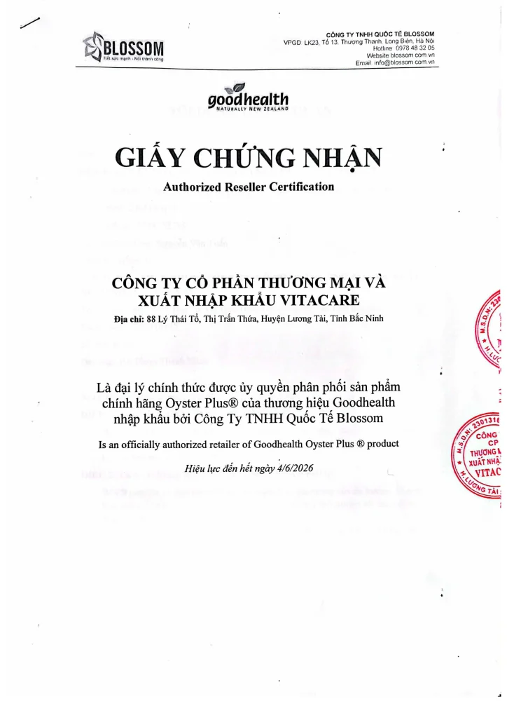 Giấy ủy quyền của Công ty TNHH Quốc Tế Blossom cho VitaCare Giấy ủy quyền của Công ty TNHH Quốc Tế Blossom cho VitaCare