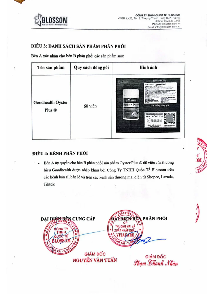 Giấy ủy quyền của Công ty TNHH Quốc Tế Blossom cho VitaCare Giấy ủy quyền của Công ty TNHH Quốc Tế Blossom cho VitaCare