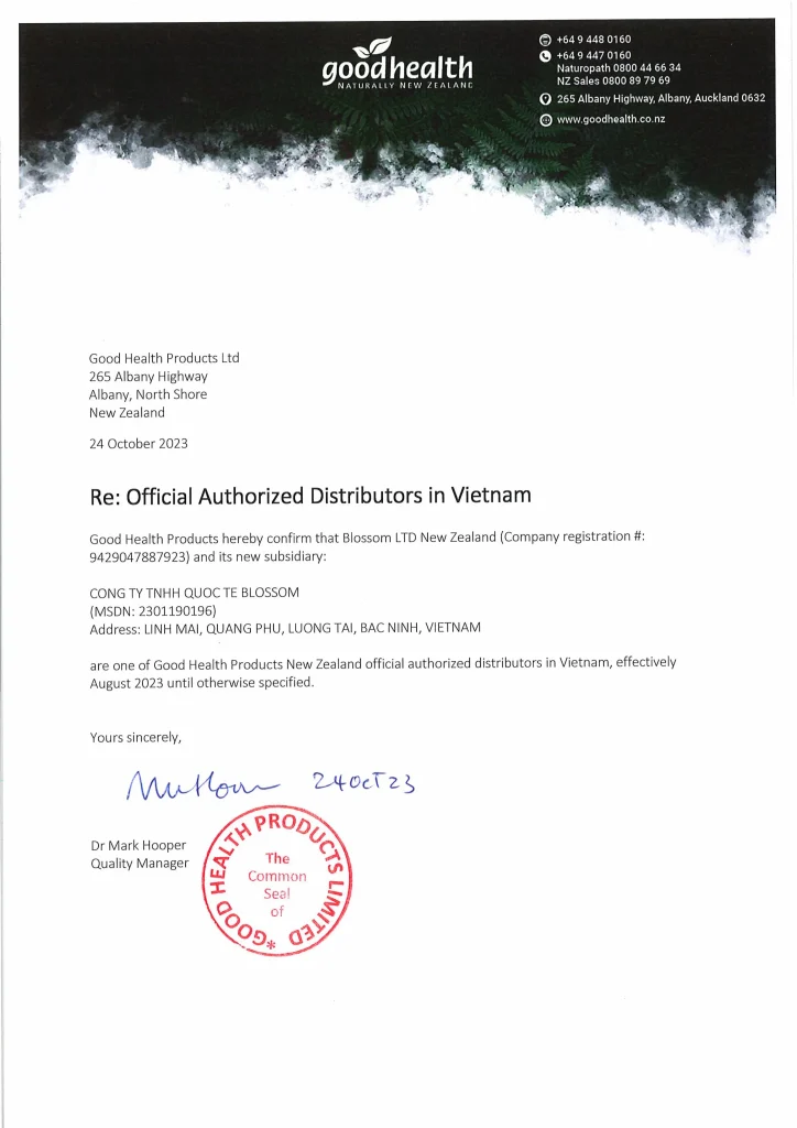 Giấy ủy quyền Goodhealth cho Blossom Giấy ủy quyền Goodhealth cho Blossom