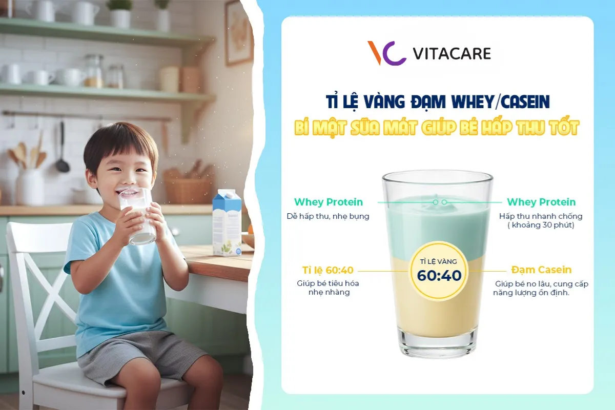 Chọn sữa cho bé có tỷ lệ đạm whey - casein theo tỷ lệ giống sữa mẹ (60:40)