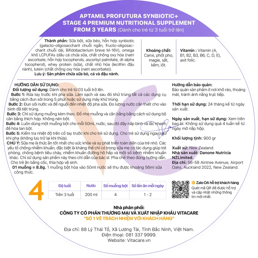 Tem nhãn phụ sản phẩm Aptamil Profutura số 4