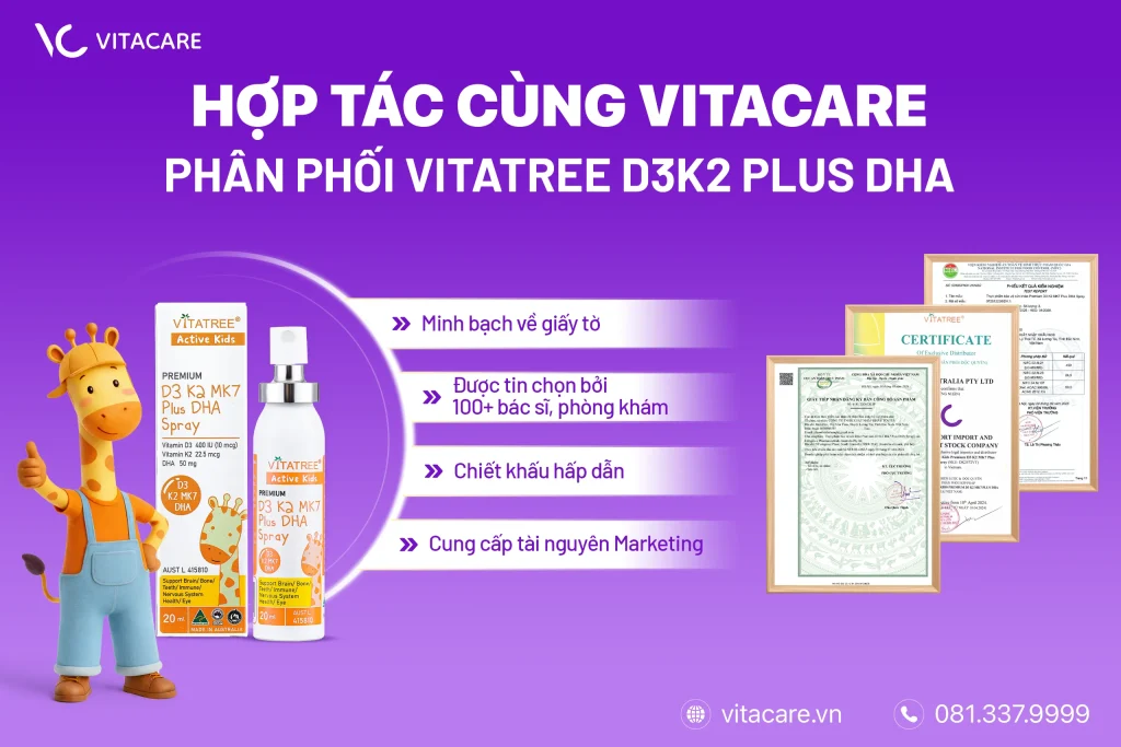 Hợp tác cùng VitaCare phân phối Vitatree D3K2 Plus DHA