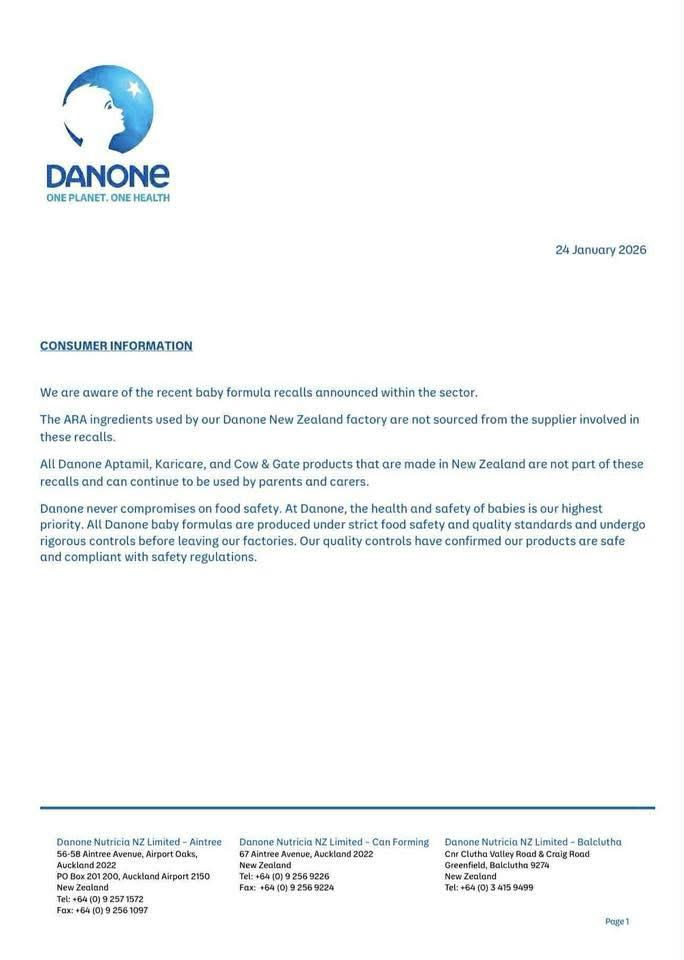 Danone đưa ra thông báo: Aptamil Úc KHÔNG liên quan đến vụ thu hồi tại Anh