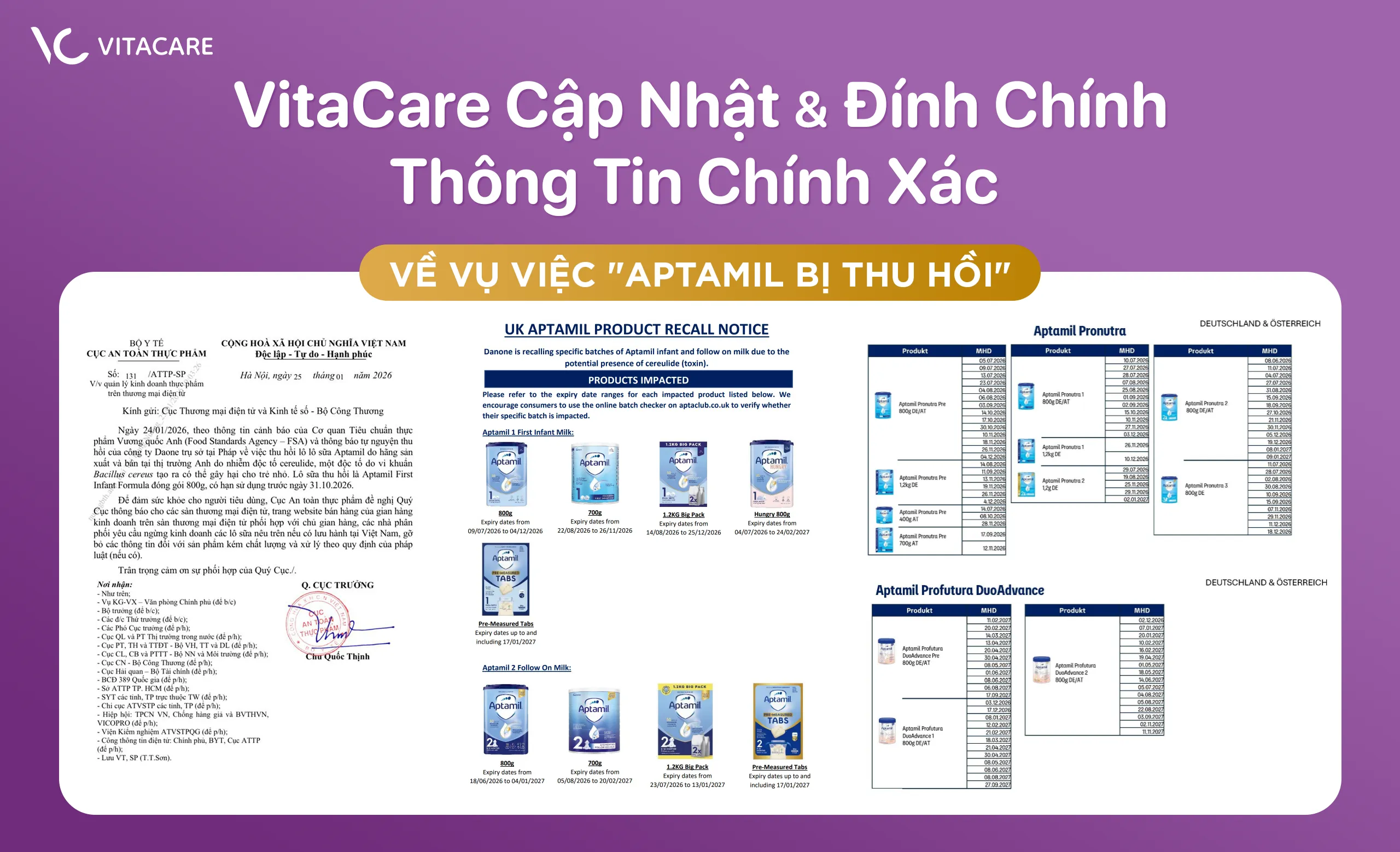 Đính chính thông tinh - Aptamil bị thu hồi