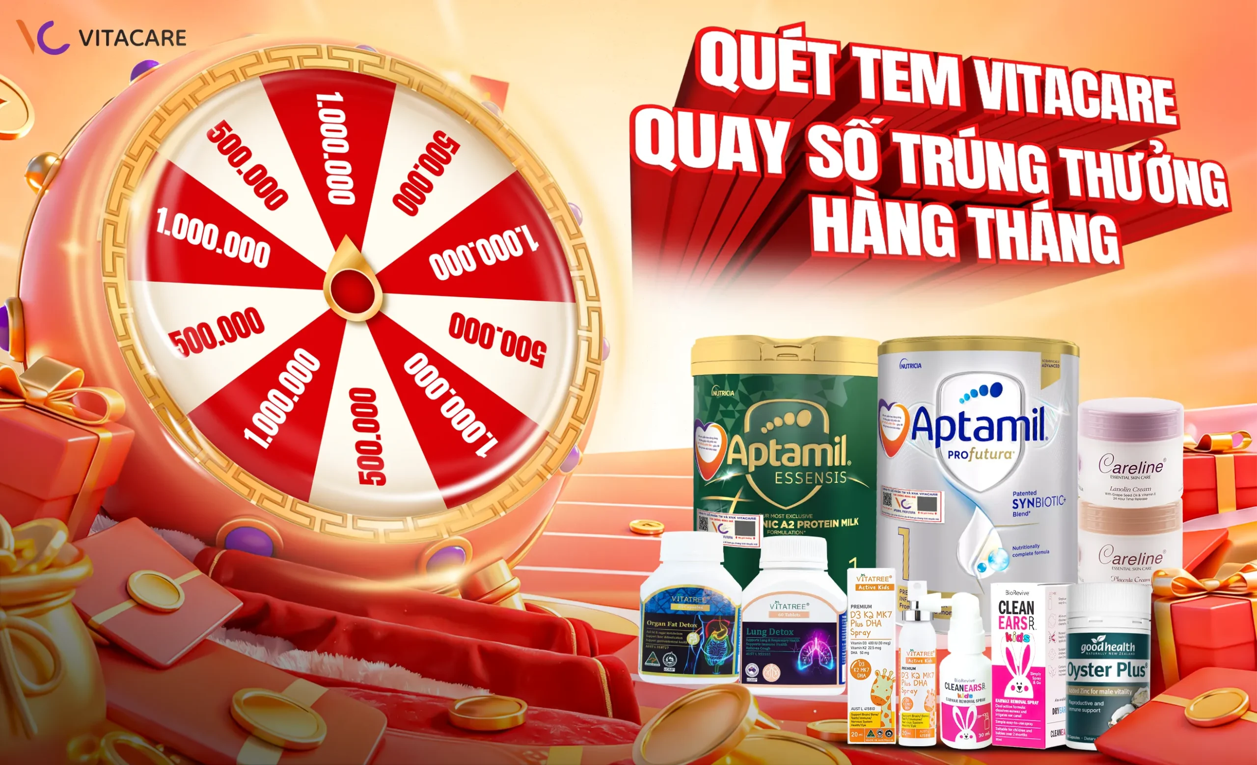 Quét tem VitaCare - Quay số nhận thưởng lên đến 1.000.000VNĐ