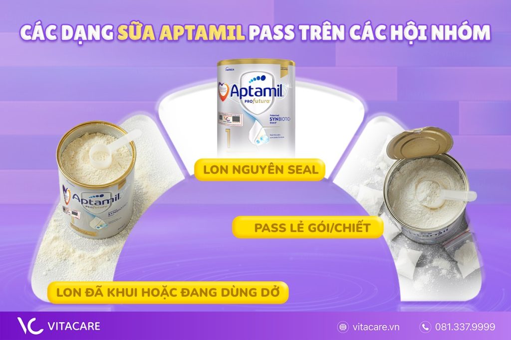 Các dạng sữa Aptamil Pass trên các hội nhóm